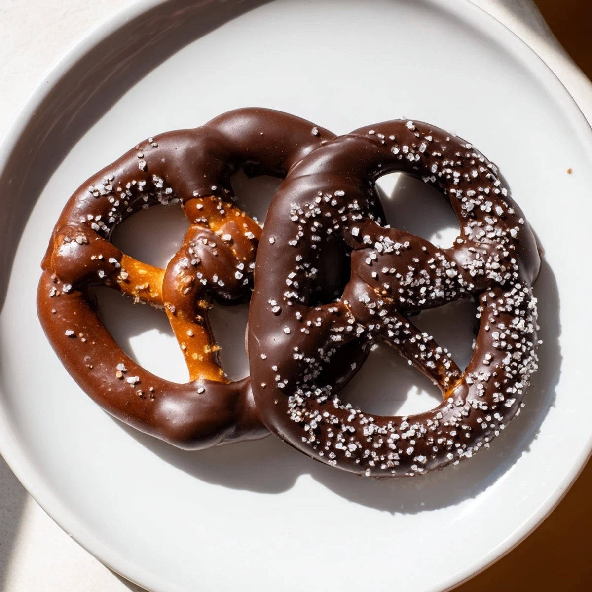 Golden-brown pretzel twists drizzled with silky melted chocolate and finished with crunchy sea salt crystals.  