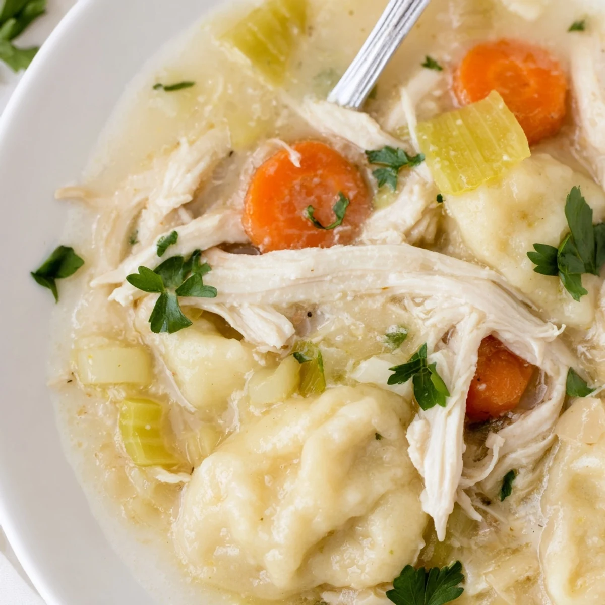 This comforting Slow Cooker Chicken and Dumplings recipe features thick dumplings and savory vegetables, ideal for a cold evening.