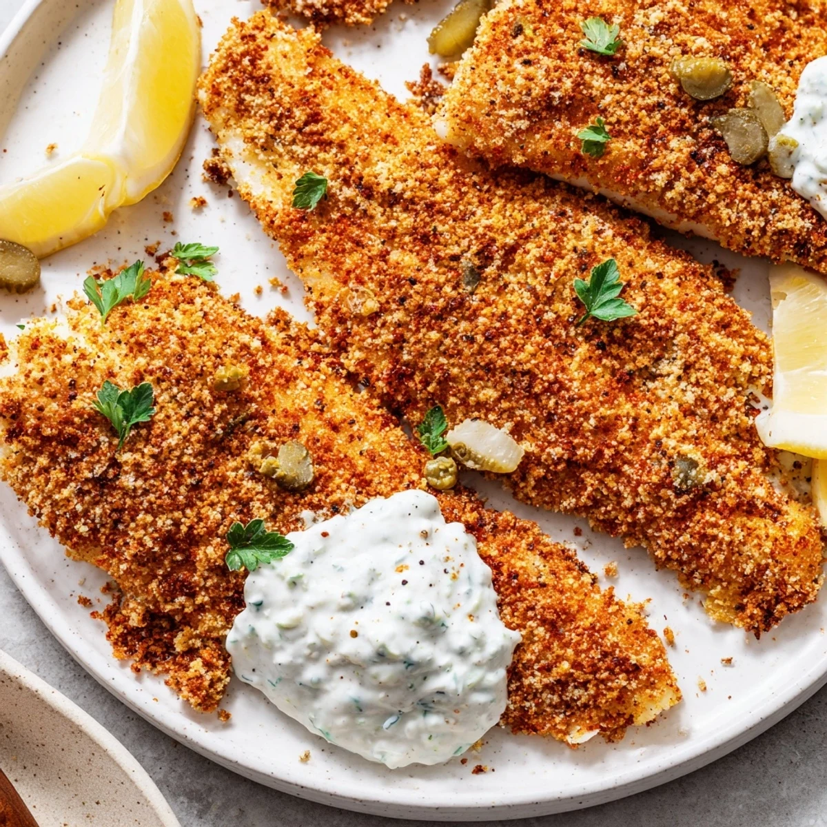 Golden-brown Fish Fry with Tartar Sauce offers a satisfying crunch in every bite, ideal for family meals or casual gatherings.