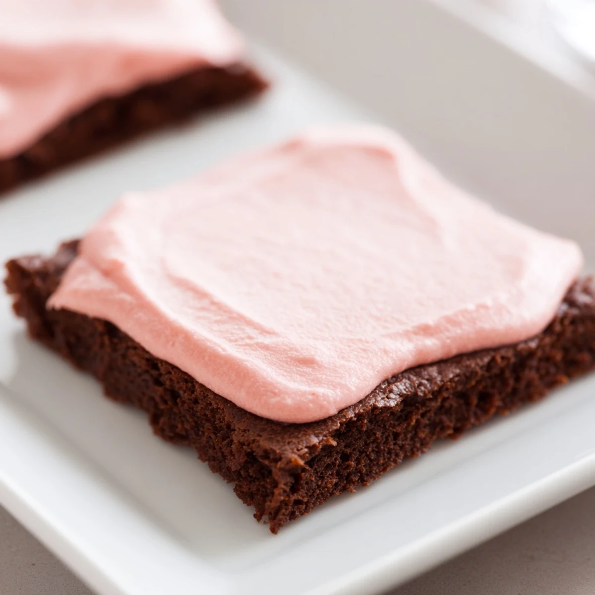 Sliced Brownies with Pink Frosting arranged on a white plate next to a glass of milk, perfect for a festive dessert platter.