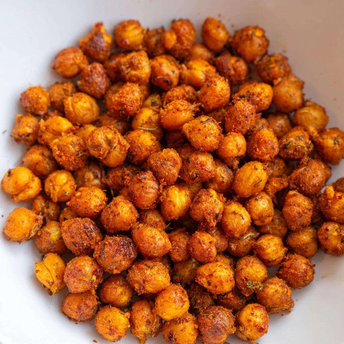 Freshly roasted Cajun Spiced Roasted Chickpeas cooling on a wire rack, perfect for snacking or topping a green salad.