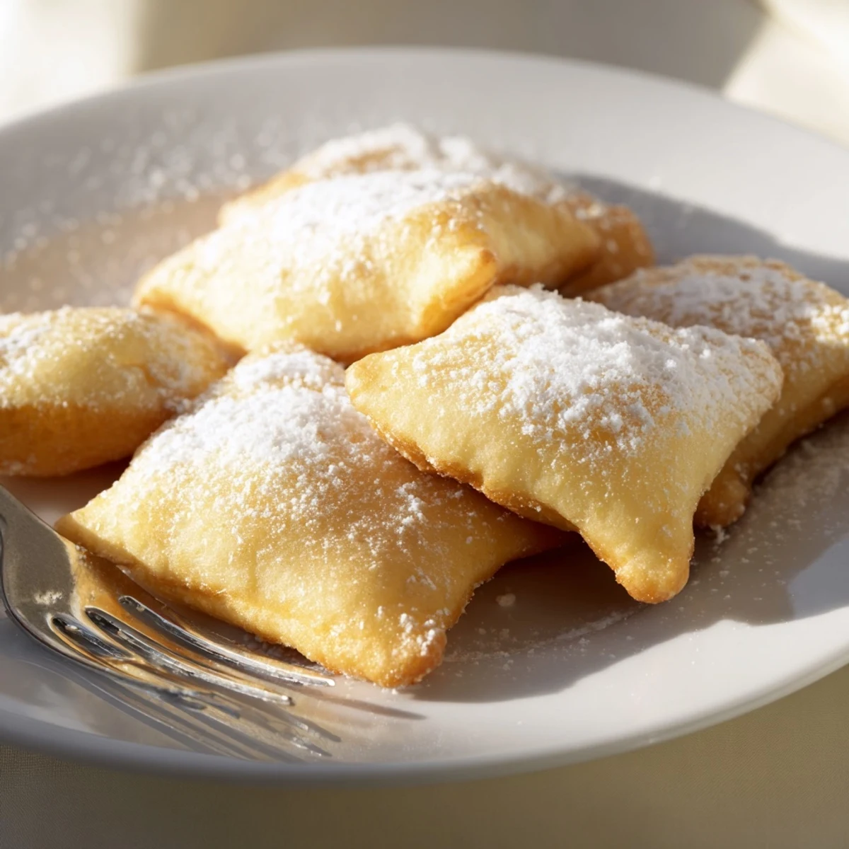 Golden, pillowy Mardi Gras Fried Dough with Sugar squares are lightly fried and coated in sparkling sugar for a sweet, festive bite.