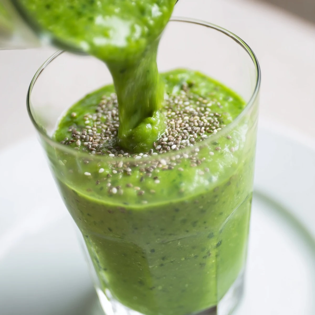 Vibrant green smoothie with kale and pineapple served with a slice of pineapple on rim.