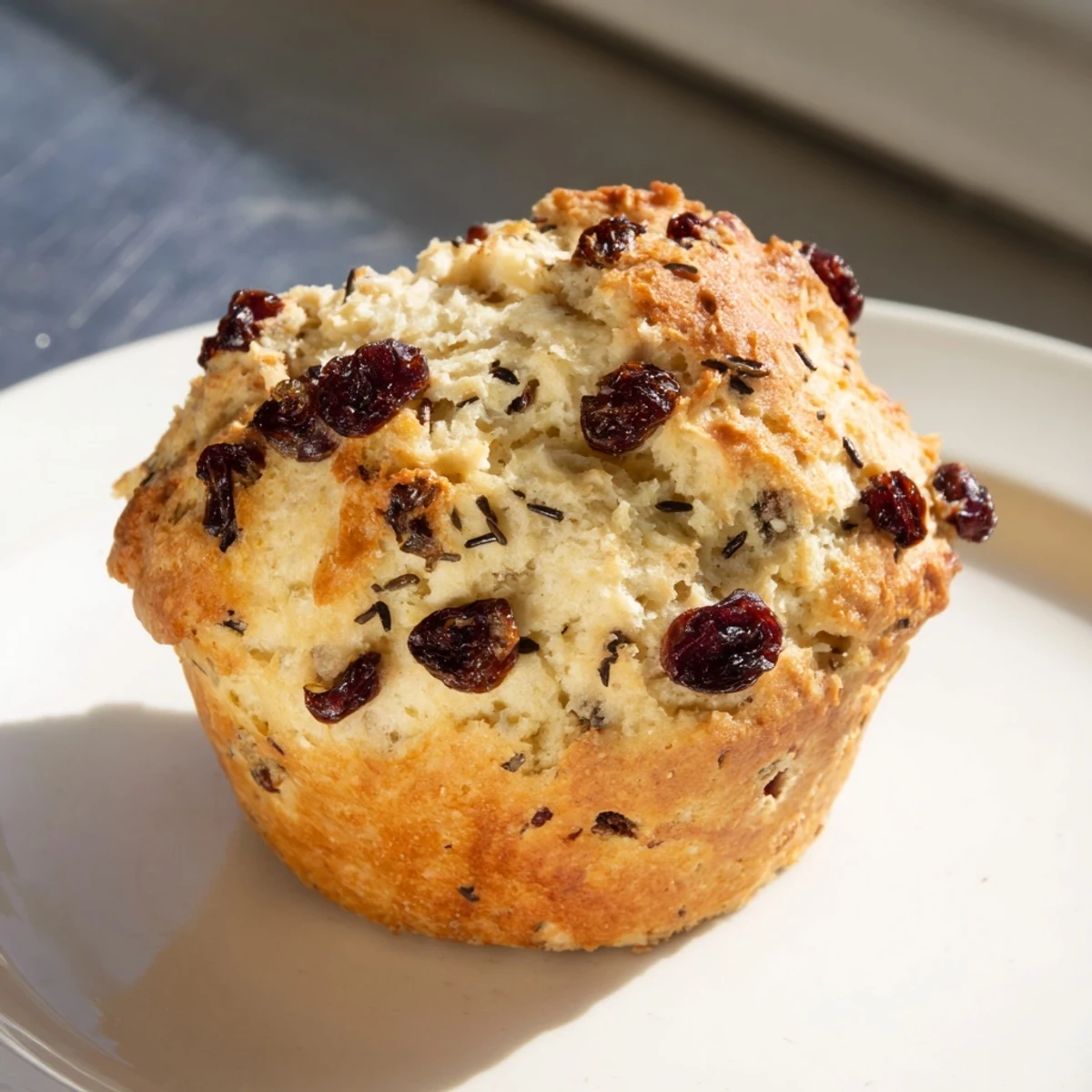 Golden-brown Irish Soda Bread Muffins with Currants, warm from the oven and ready to serve.