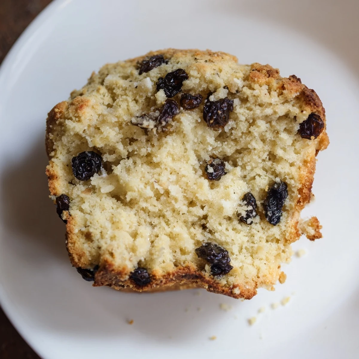 Freshly baked Irish Soda Bread Muffins with Currants, sliced to reveal tender crumb and caraway specks.