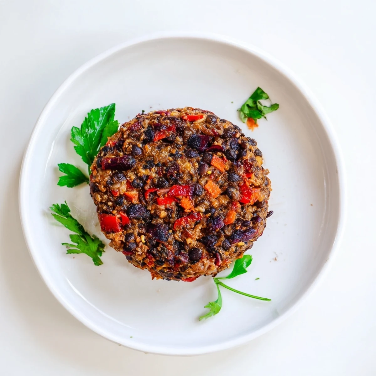 Golden brown, sizzling Mushroom Veggie Burgers fresh from the skillet, garnished with fresh parsley and ready for a bun.