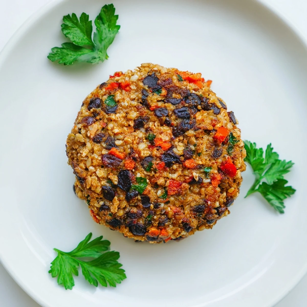Deliciously seasoned Mushroom Veggie Burgers served on a plate with sweet potato fries and a side of dipping sauce.