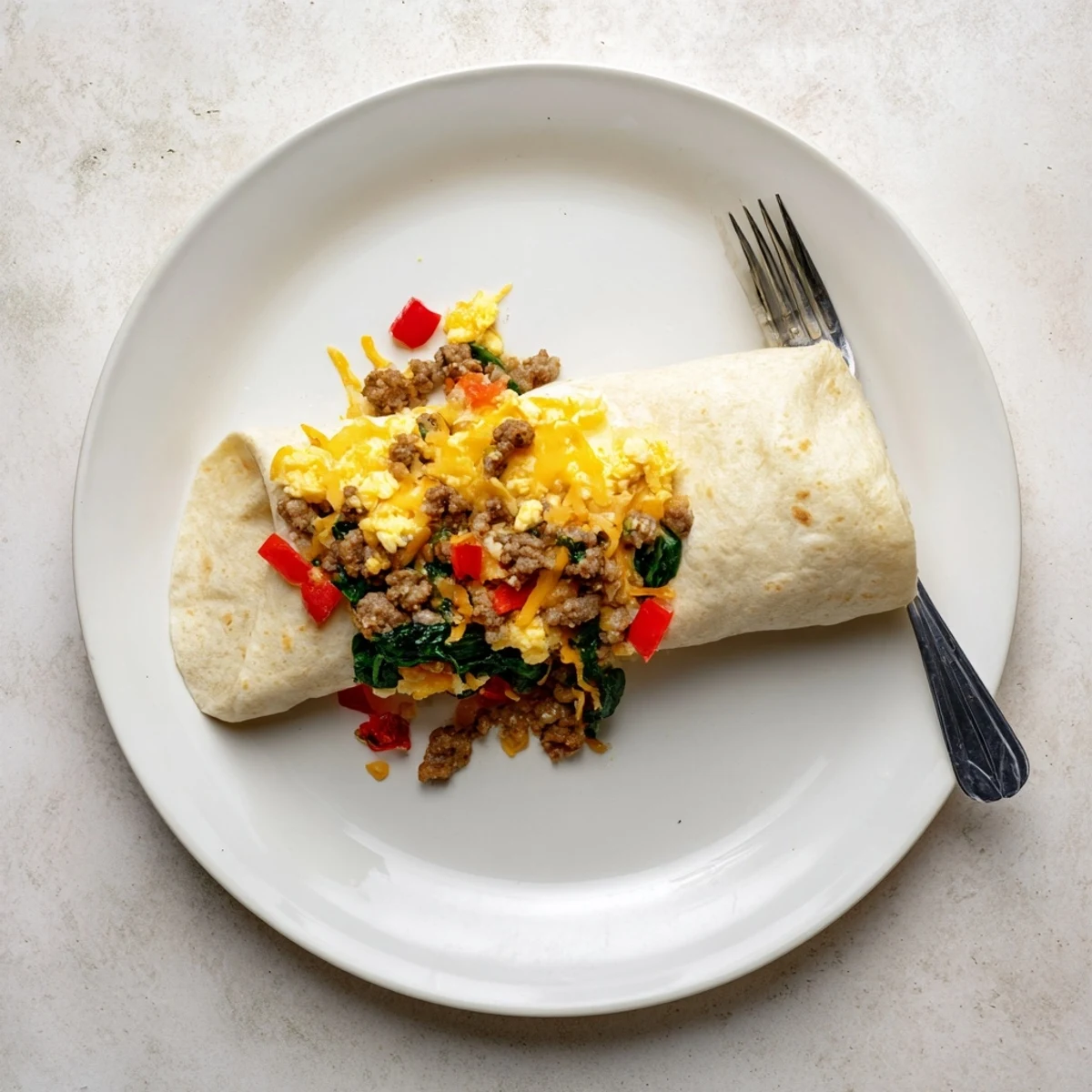 Warm flour tortillas wrapped around savory egg and sausage mixture for easy freezer-friendly breakfast