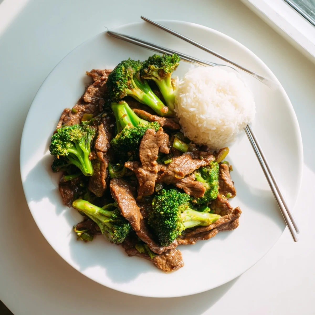 Sizzling beef and broccoli in a wok showcasing caramelized meat strips bright vegetables and thickened oyster sauce