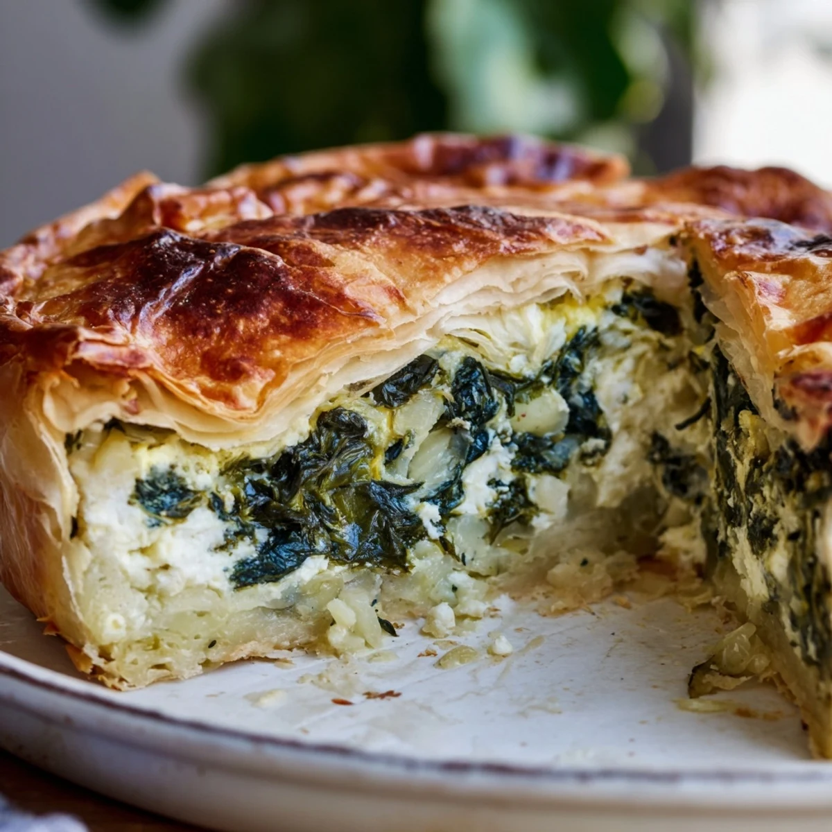 Buttery pastry crust holding creamy ricotta silverbeet and egg mixture baked to golden perfection