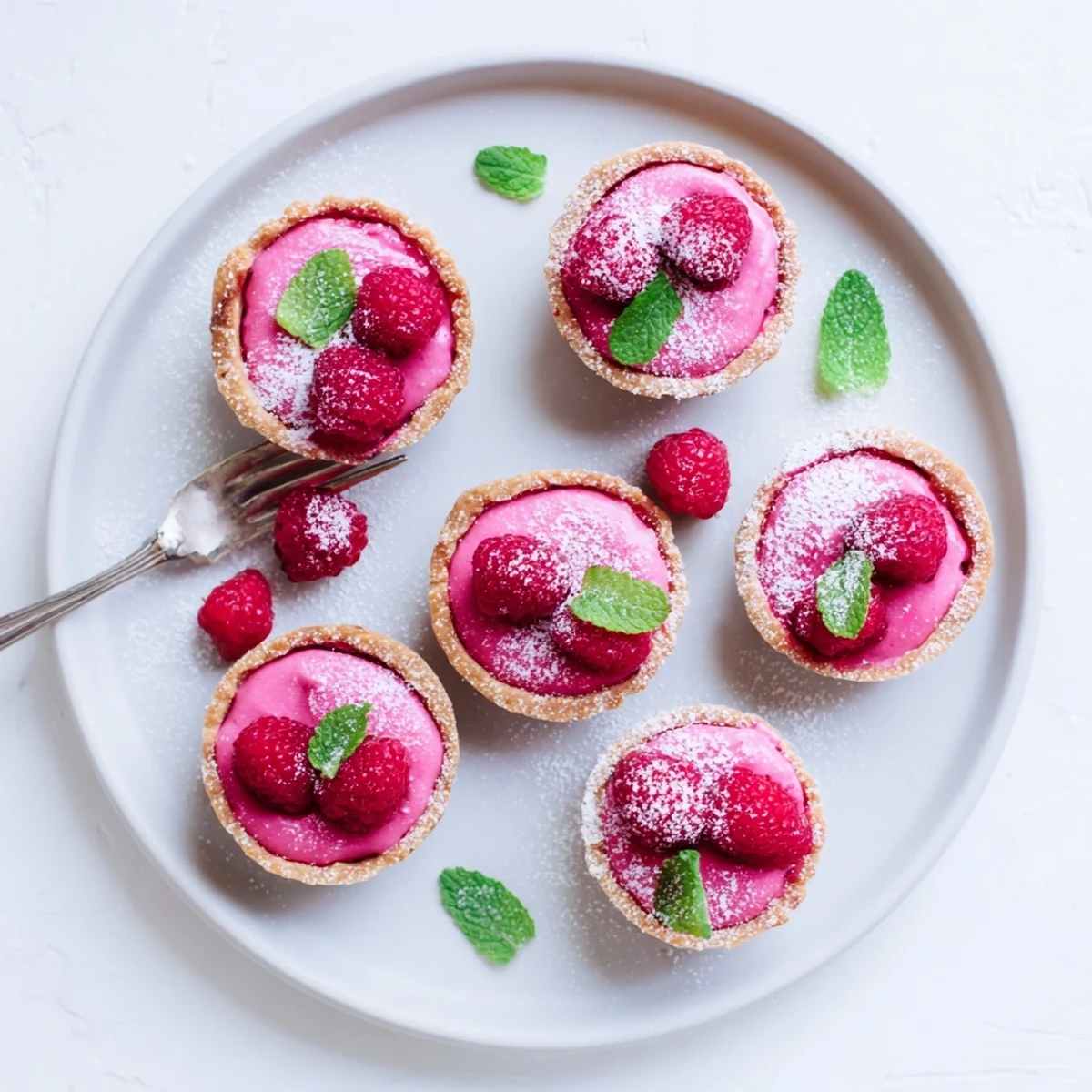 Silky smooth vegan raspberry curd fills crispy plant-based tart shells with vibrant pink filling