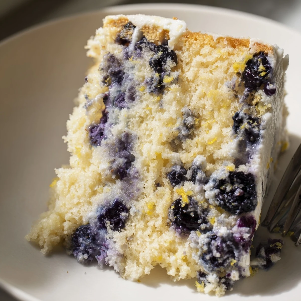 Light and lemony blueberry chiffon cake served with whipped cream and fresh blueberry garnish