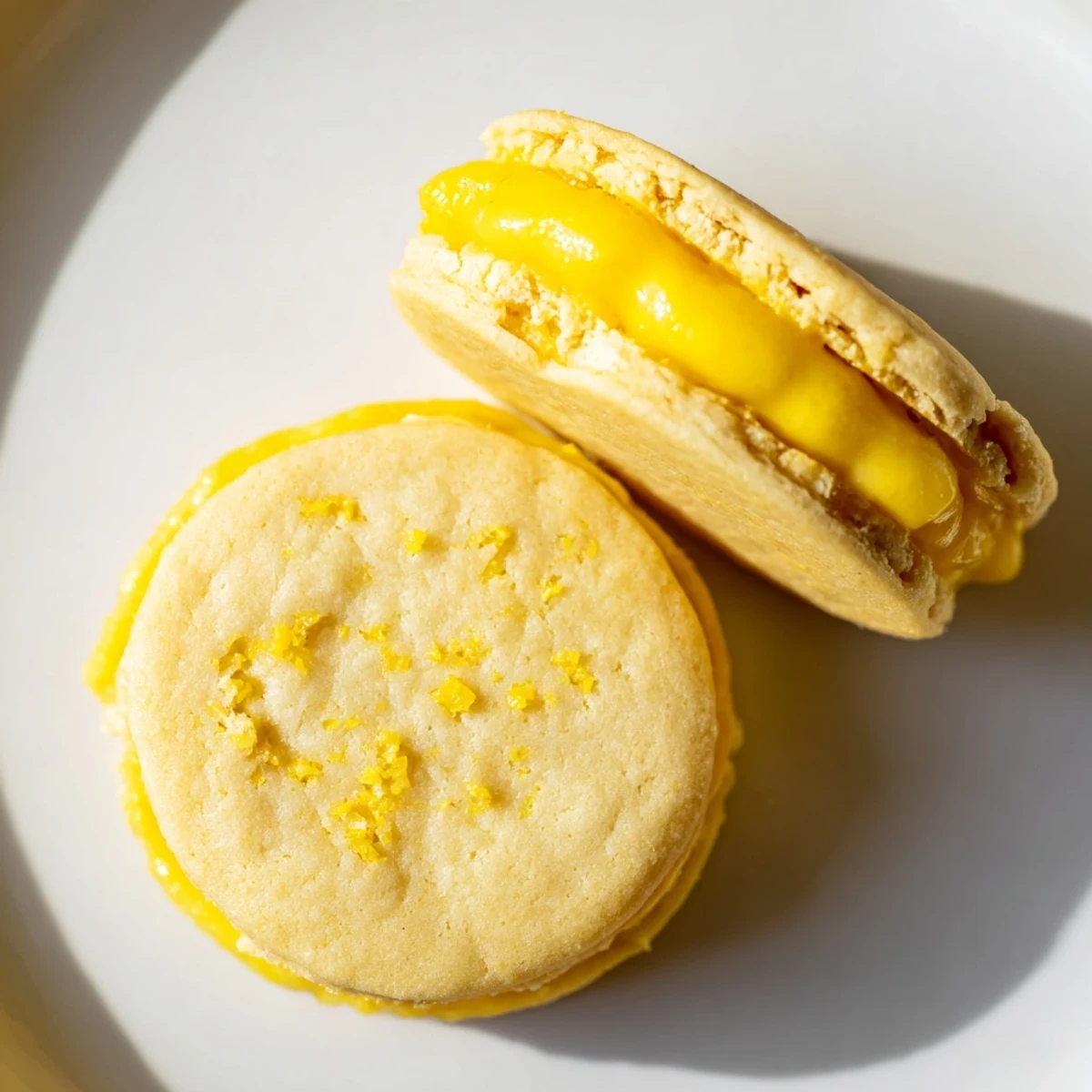 Batch of soft lemon sandwich cookies filled with tangy homemade vegan lemon curd