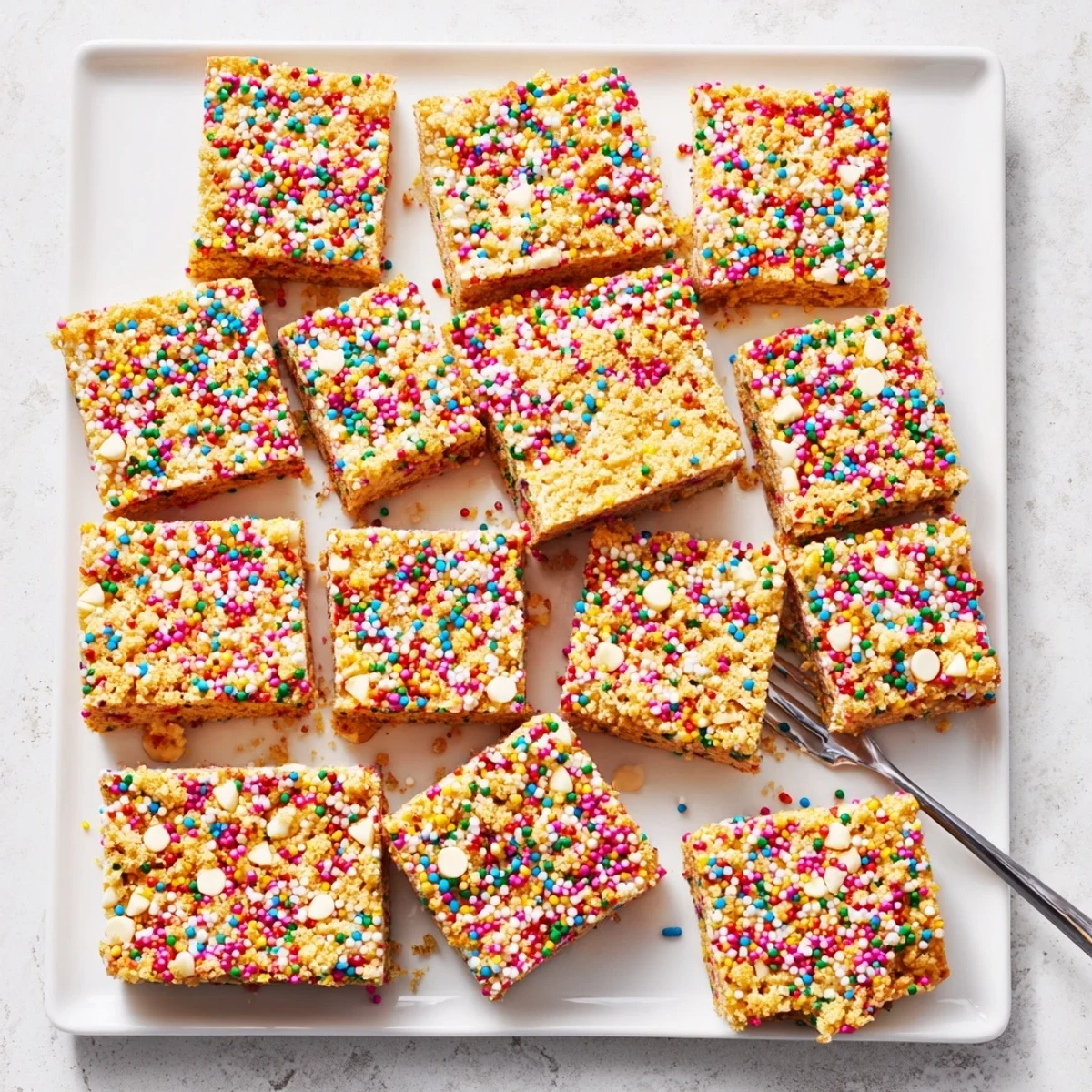 Buttery square blondie studded with colorful sprinkles and white chocolate chips for spring