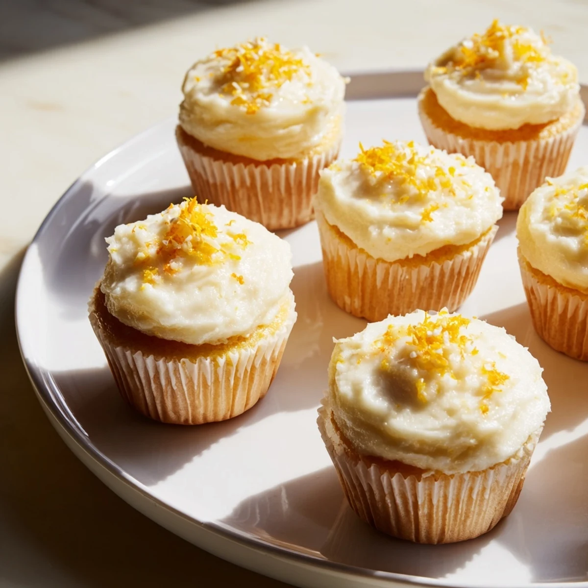 Delicate floral cupcakes topped with creamy orange frosting and edible flower petals