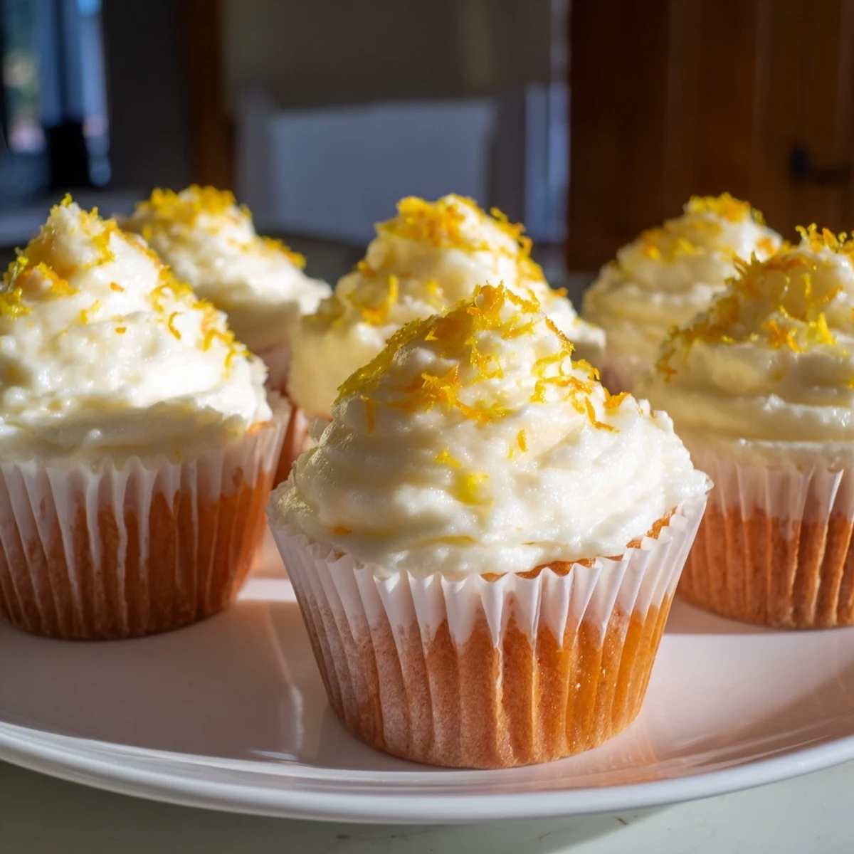 Golden orange blossom water cupcakes with light buttercream and sprinkled citrus zest