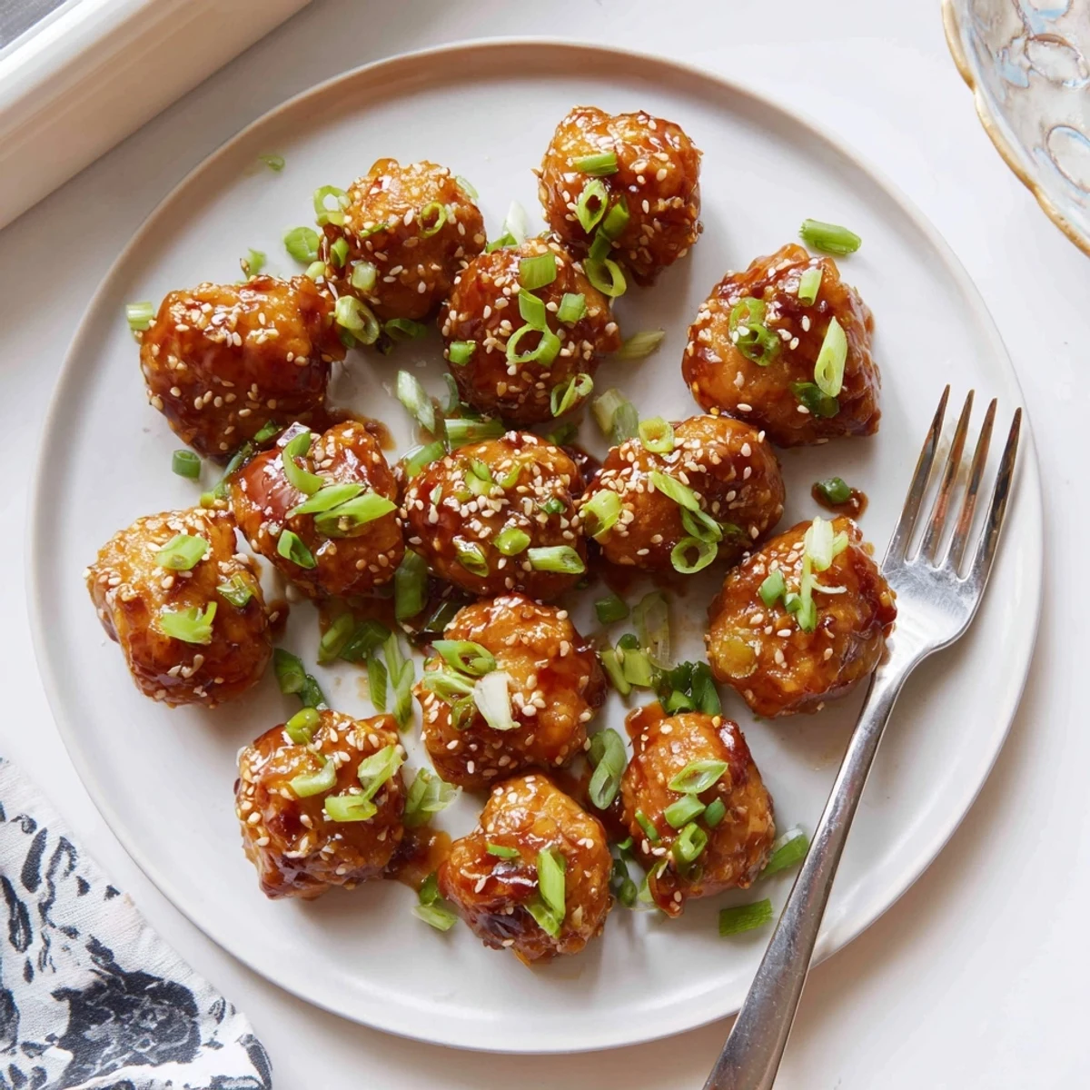 Tender honey garlic chicken glazed in sweet savory sauce served over white rice