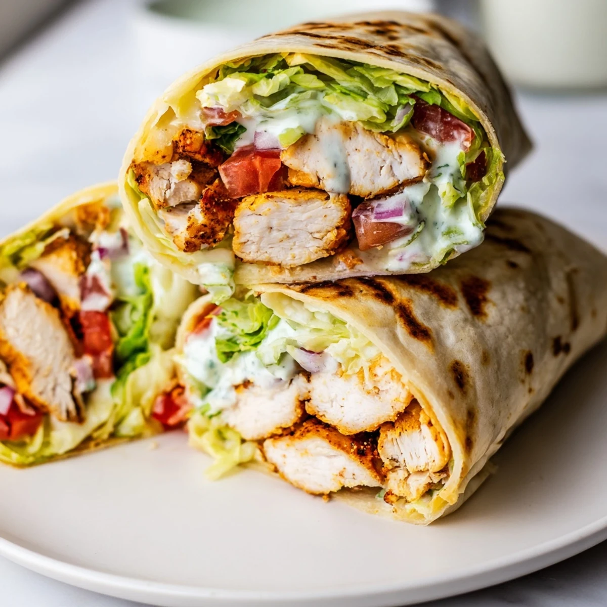 Savory chicken strips with melted mozzarella and cheddar cheese folded into warm tortillas