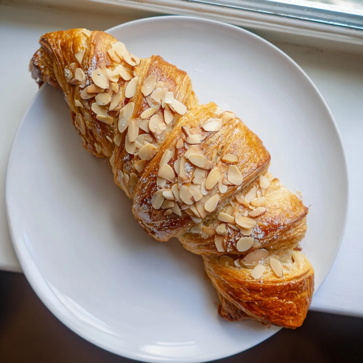 Golden almond bear claw pastry with flaky puff pastry layers and sweet almond filling