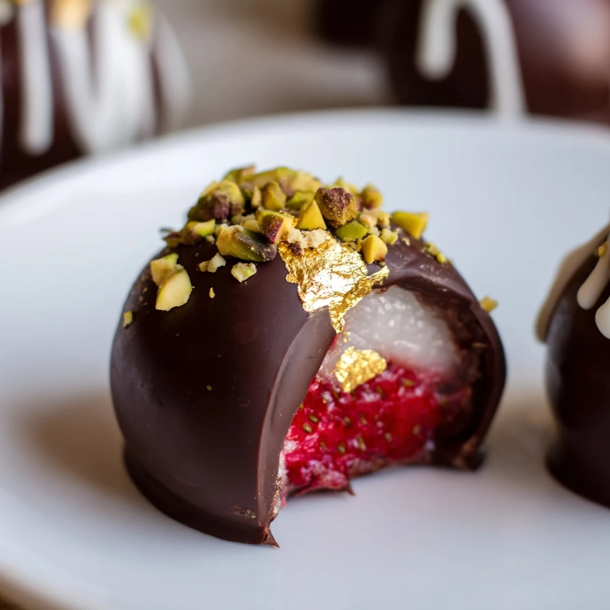 Silky chocolate dessert cups showcasing fresh strawberries and Middle Eastern pistachio crunch