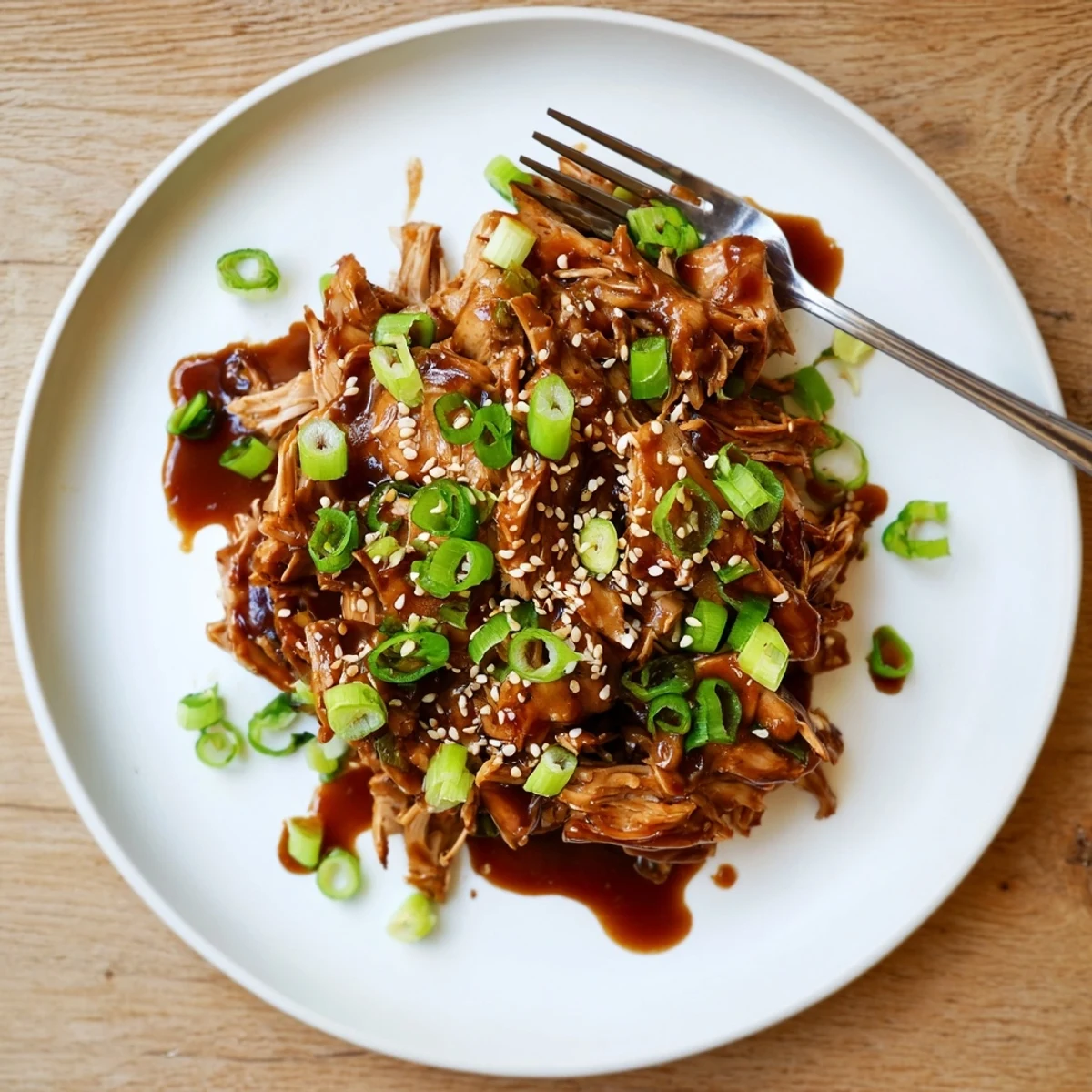 Succulent Crockpot Teriyaki Chicken served over rice with glossy homemade teriyaki glaze