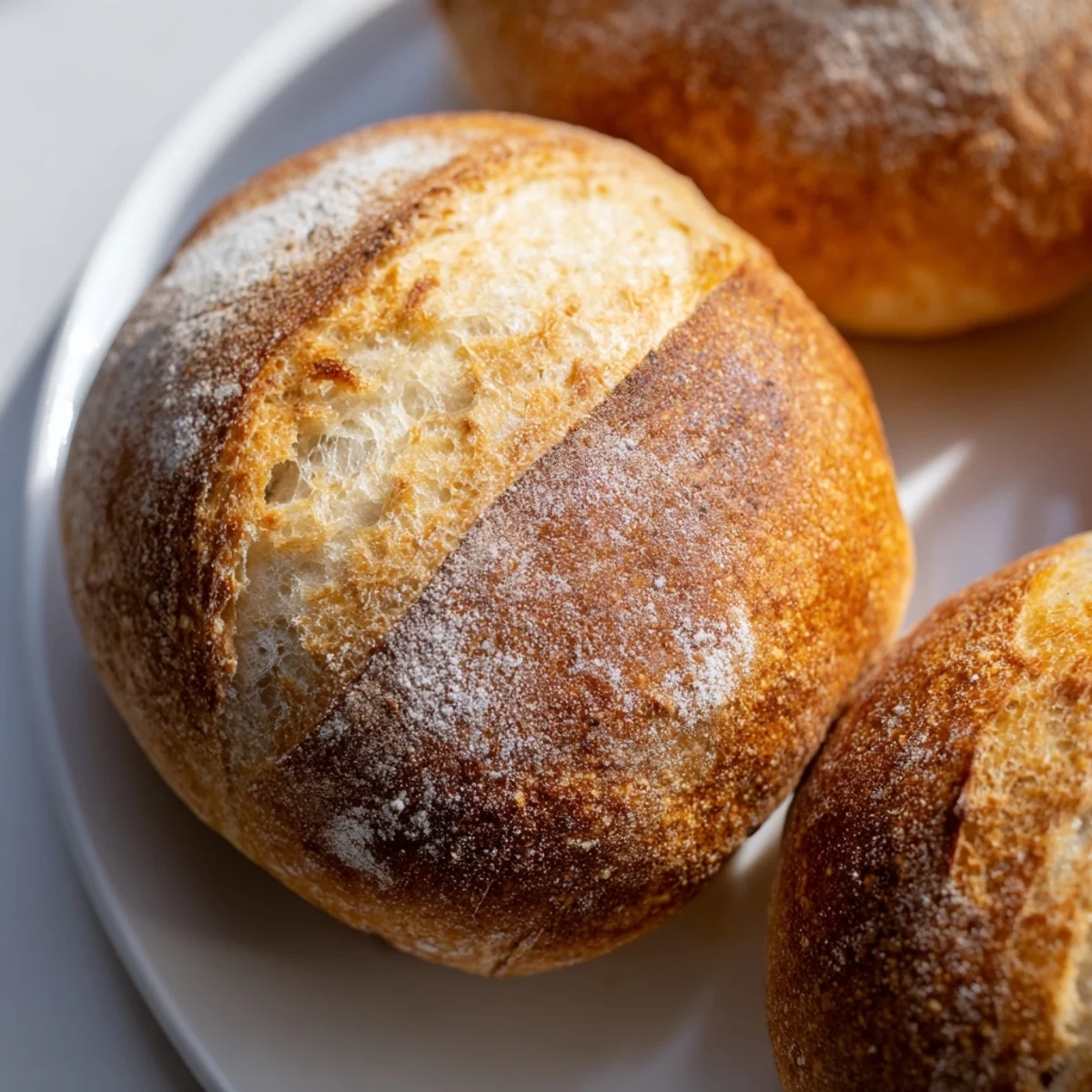 Basket of crusty French bread rolls with crackly exterior and soft interior texture