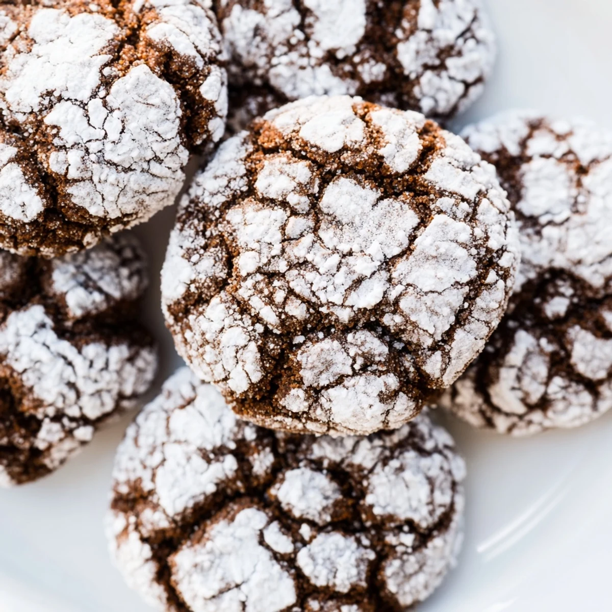 Chewy gingerbread crinkle cookies with cracked texture and sweet powdered sugar coating for holidays