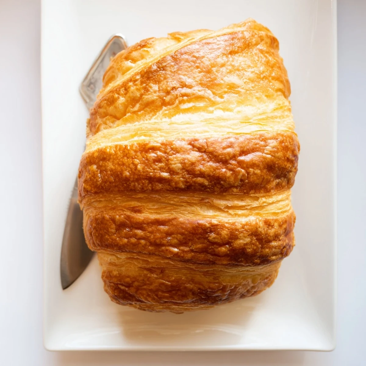 Freshly baked homemade croissant bread cooling on wire rack with golden brown crusty exterior