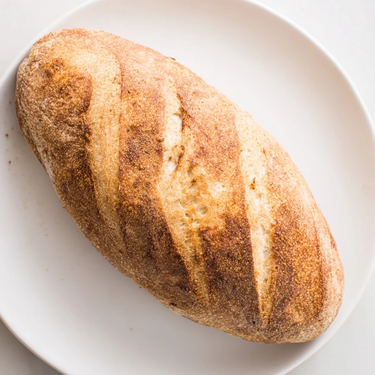 Slices of homemade crusty Italian bread revealing a chewy interior and golden brown crust