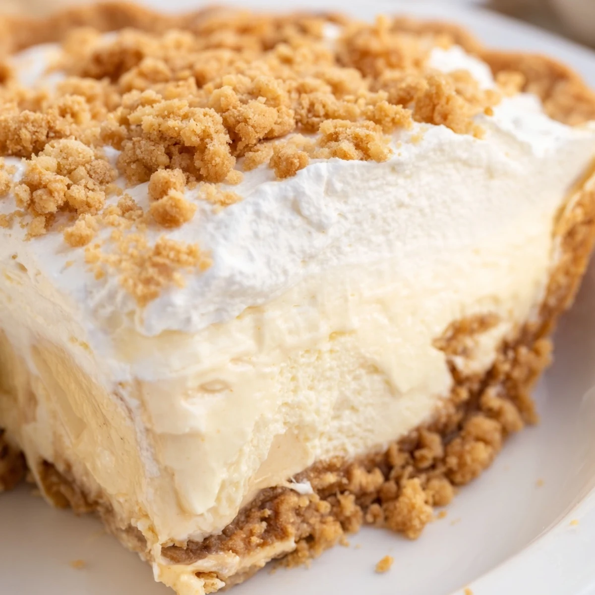 Old fashioned Amish peanut butter dream pie slice showing velvety custard filling layers