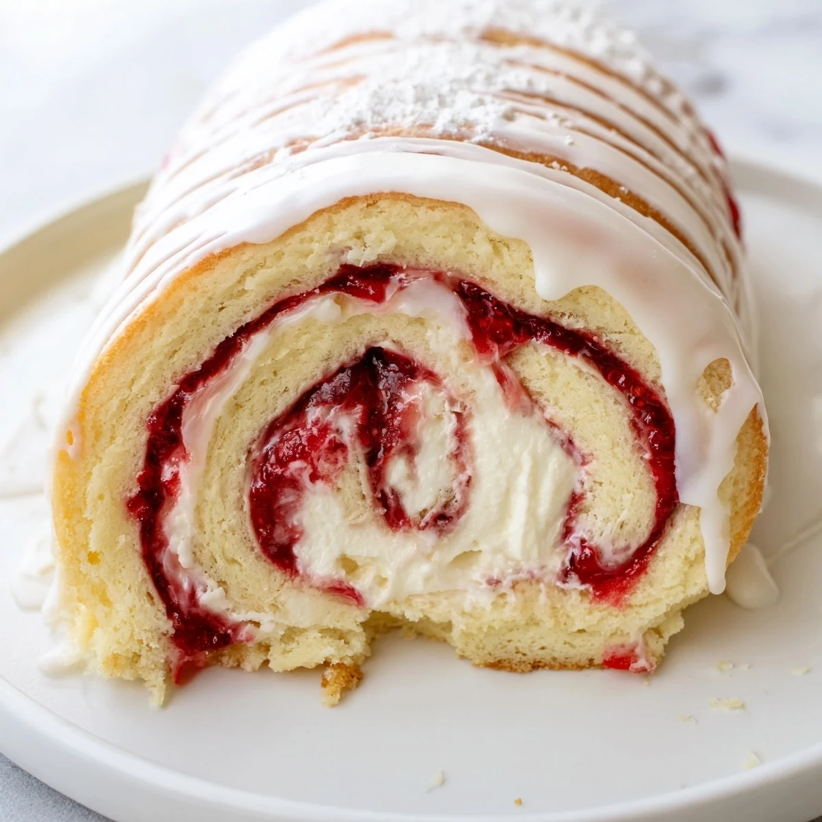 Soft swirled Strawberry Shortcake Cheesecake Rolls with creamy filling and bright red strawberries inside