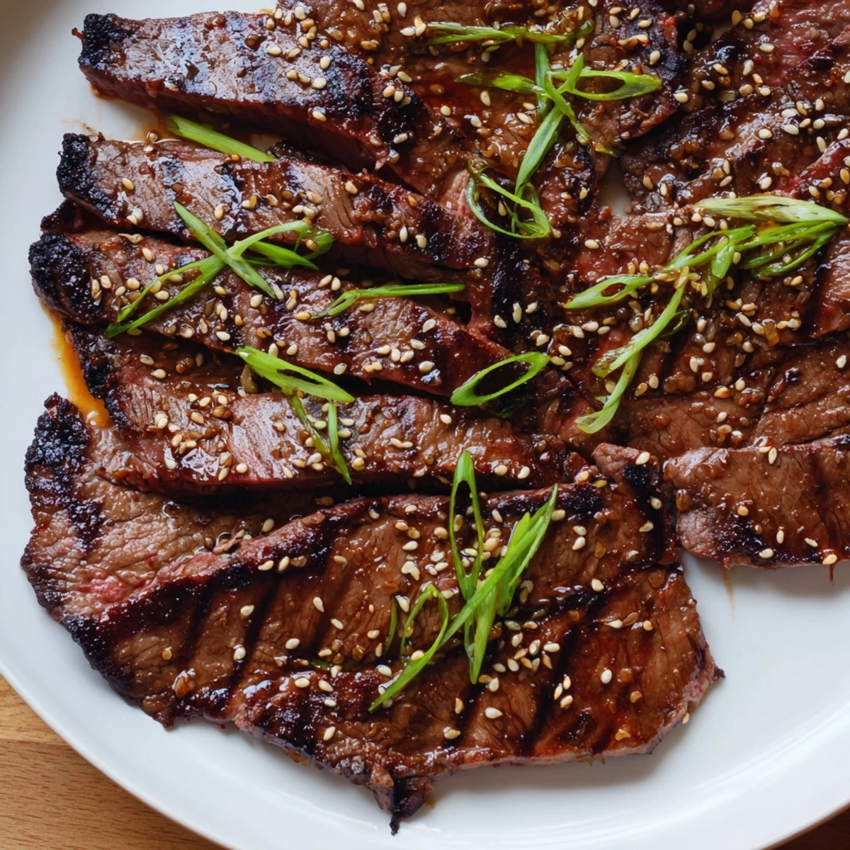 Thinly sliced beef yakiniku grilling with colorful bell peppers and fresh shiitake mushrooms