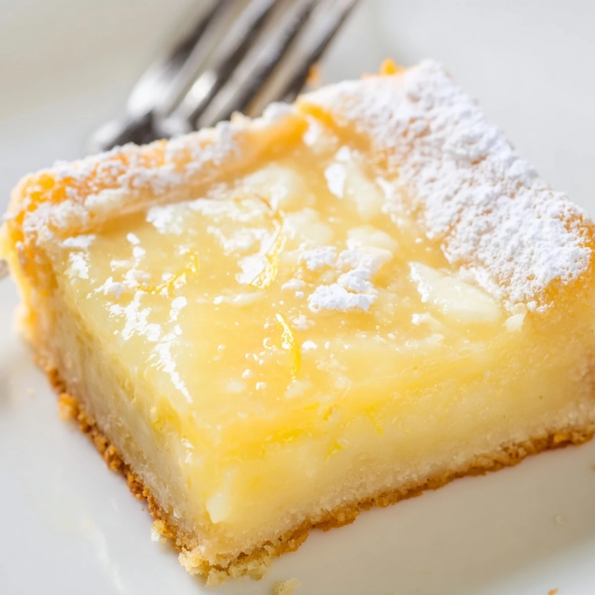 Creamy Lemon Gooey Butter Cake with golden edges and luscious custard-like center fresh from oven