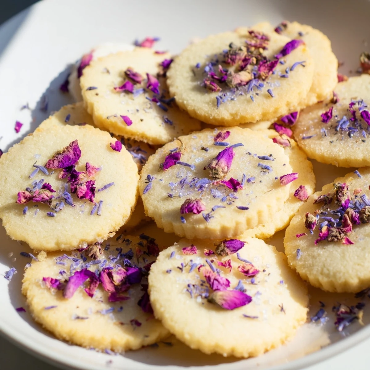 Delicate Spring Blossom Cookies with lavender and rose petals fresh from the oven