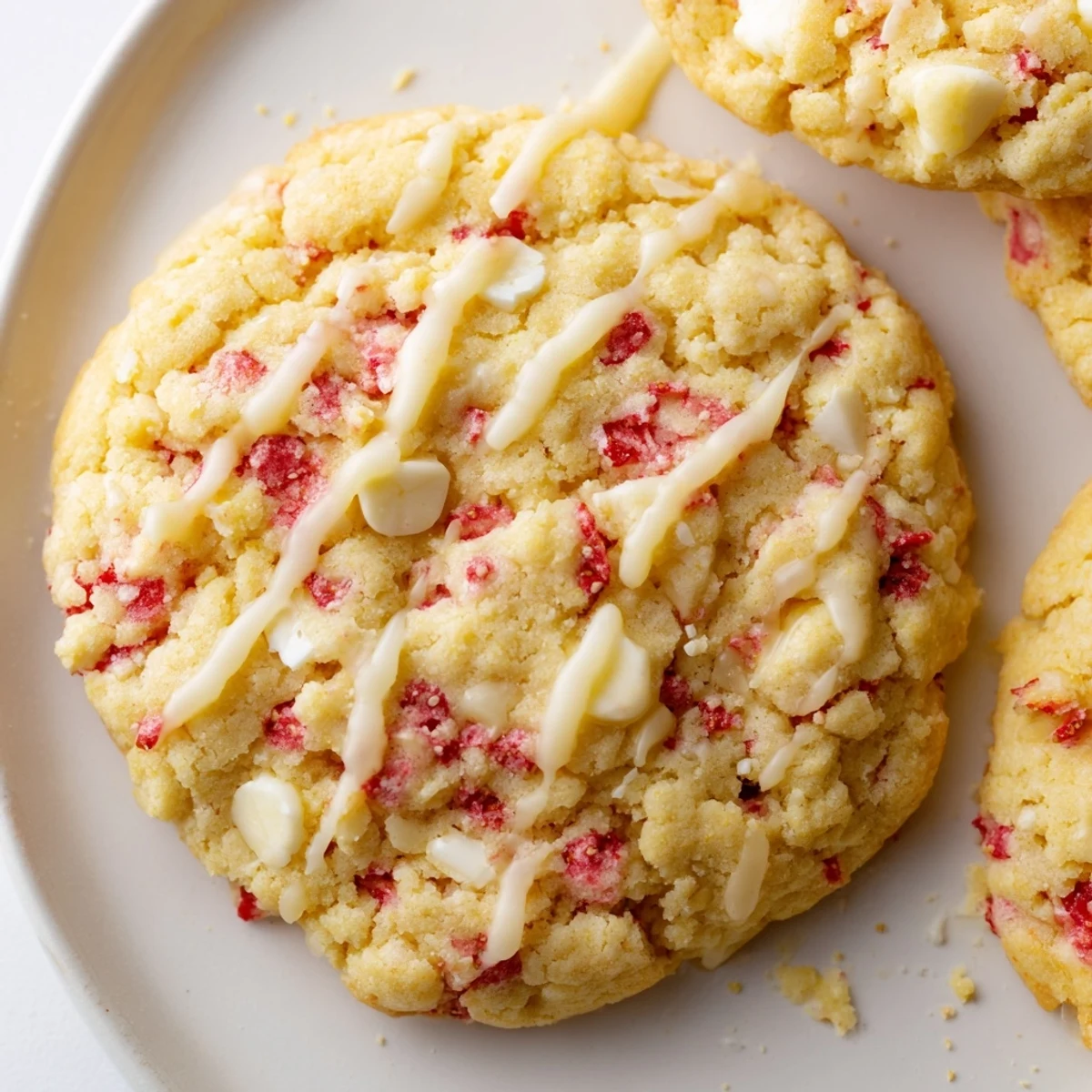 Chewy strawberry lemonade cookies bursting with fresh berries and bright citrus zest ready for serving
