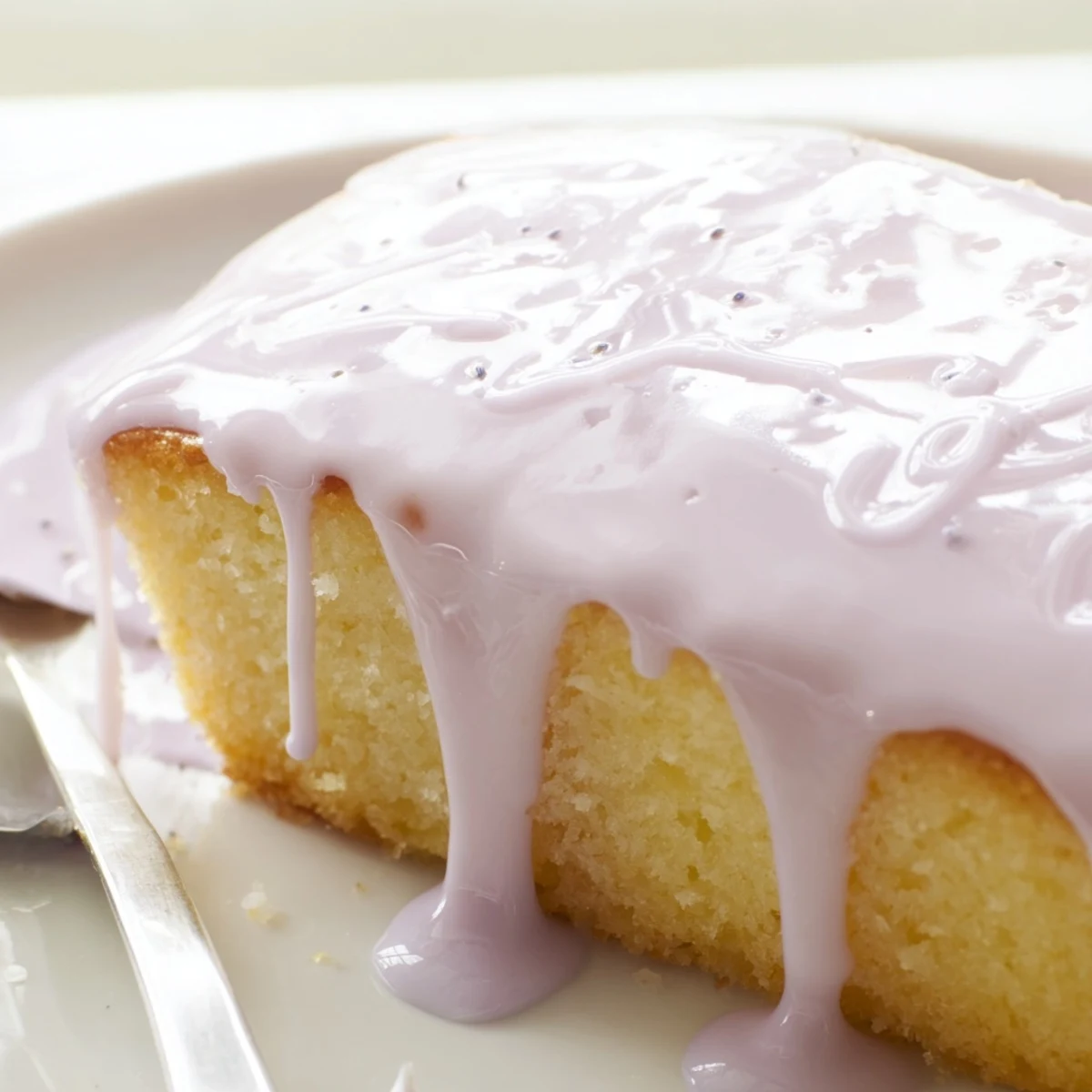 Smooth purple lavender glaze pooling on a white ceramic plate