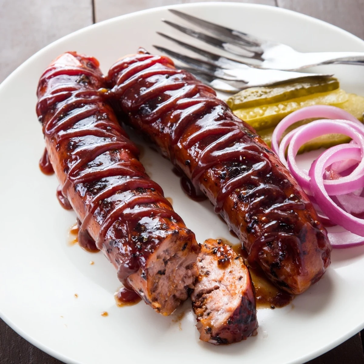 Grilled BBQ Sausage Recipe plated in buns with tangy slaw, smoky aroma  