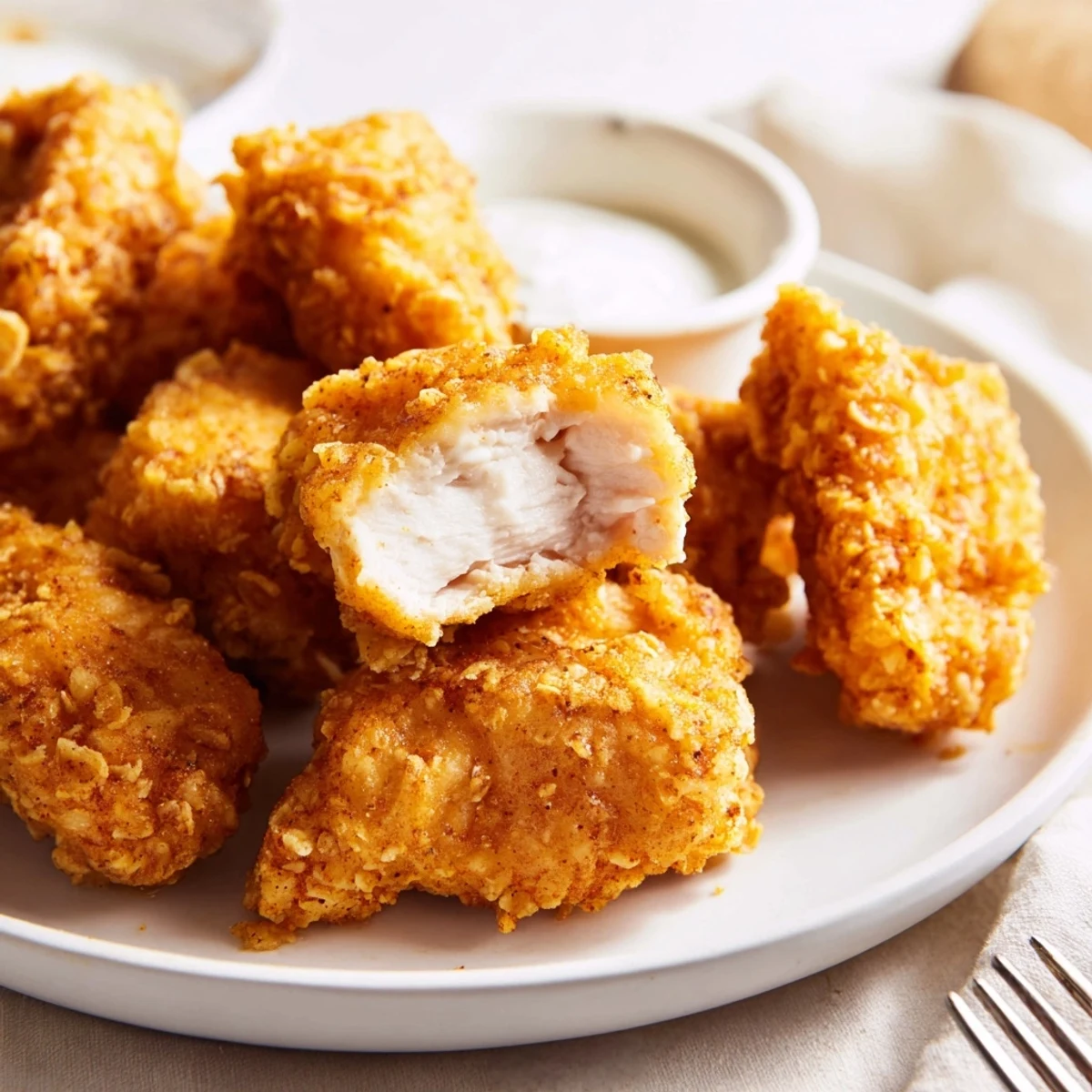 Juicy fried Chicken Bites with crunchy crust, served with ranch dipping sauce