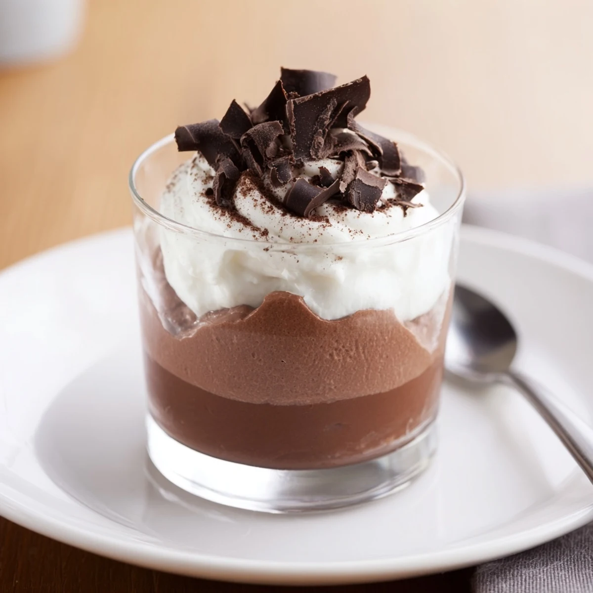 Chilled Triple Chocolate Mousse Cups topped with shaved chocolate, silky and ready to spoon.