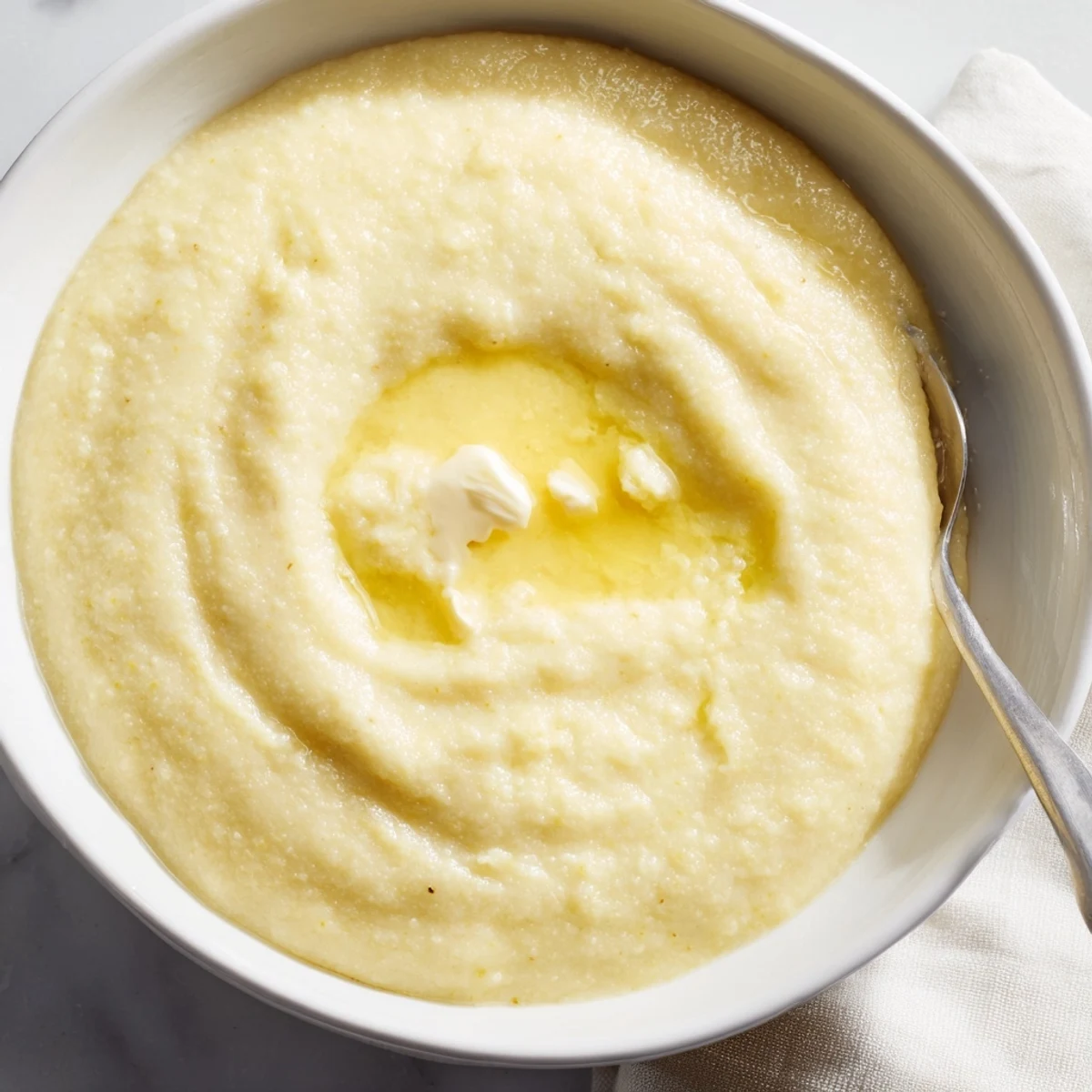 Steaming hot maize porridge served in a white ceramic bowl with wooden spoon