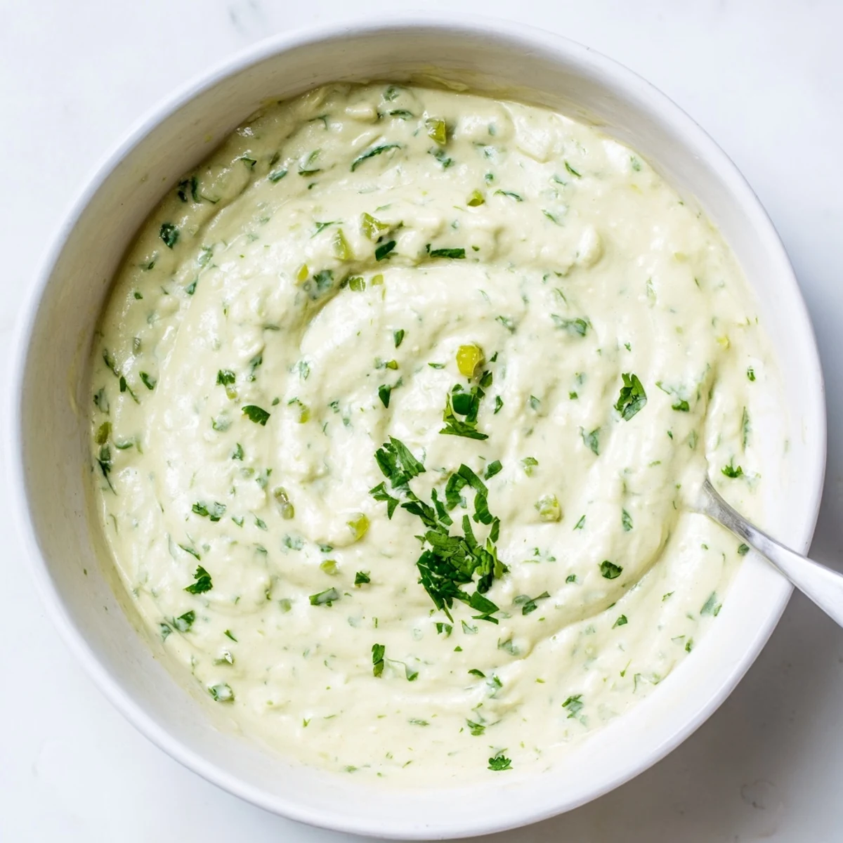 Rich homemade Mexican white sauce served in a small bowl alongside warm tortilla chips