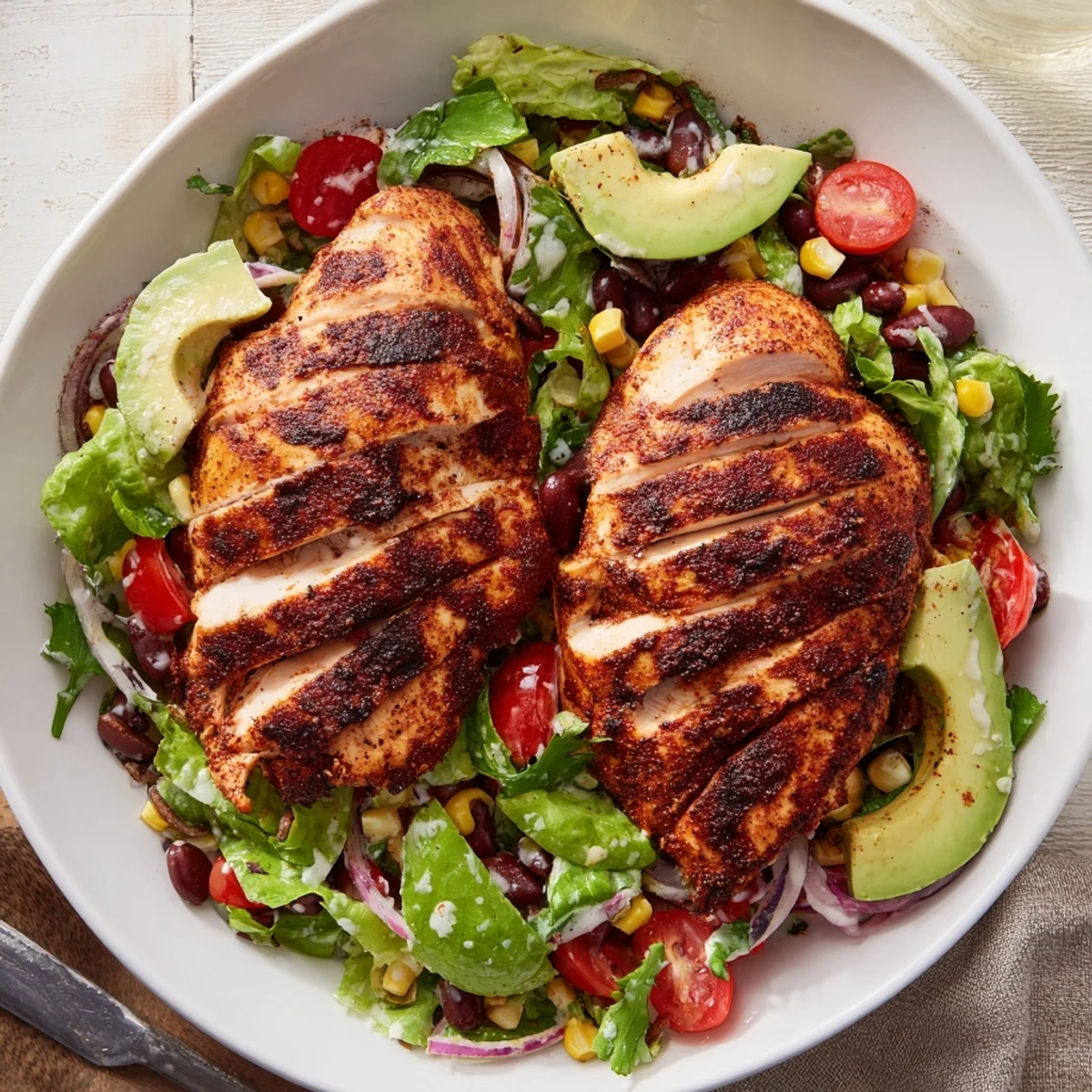 Serve Southwestern Chicken Salad immediately with tortilla strips for crunchy, smoky contrast