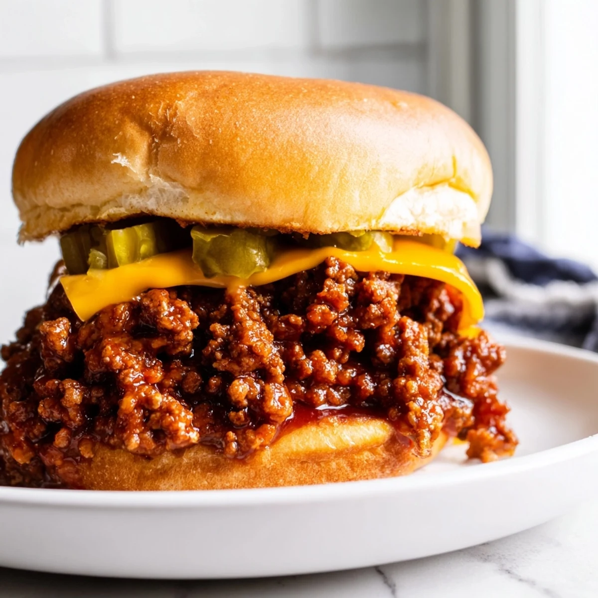 Juicy smash burger sloppy joes with melted cheese on a golden toasted bun