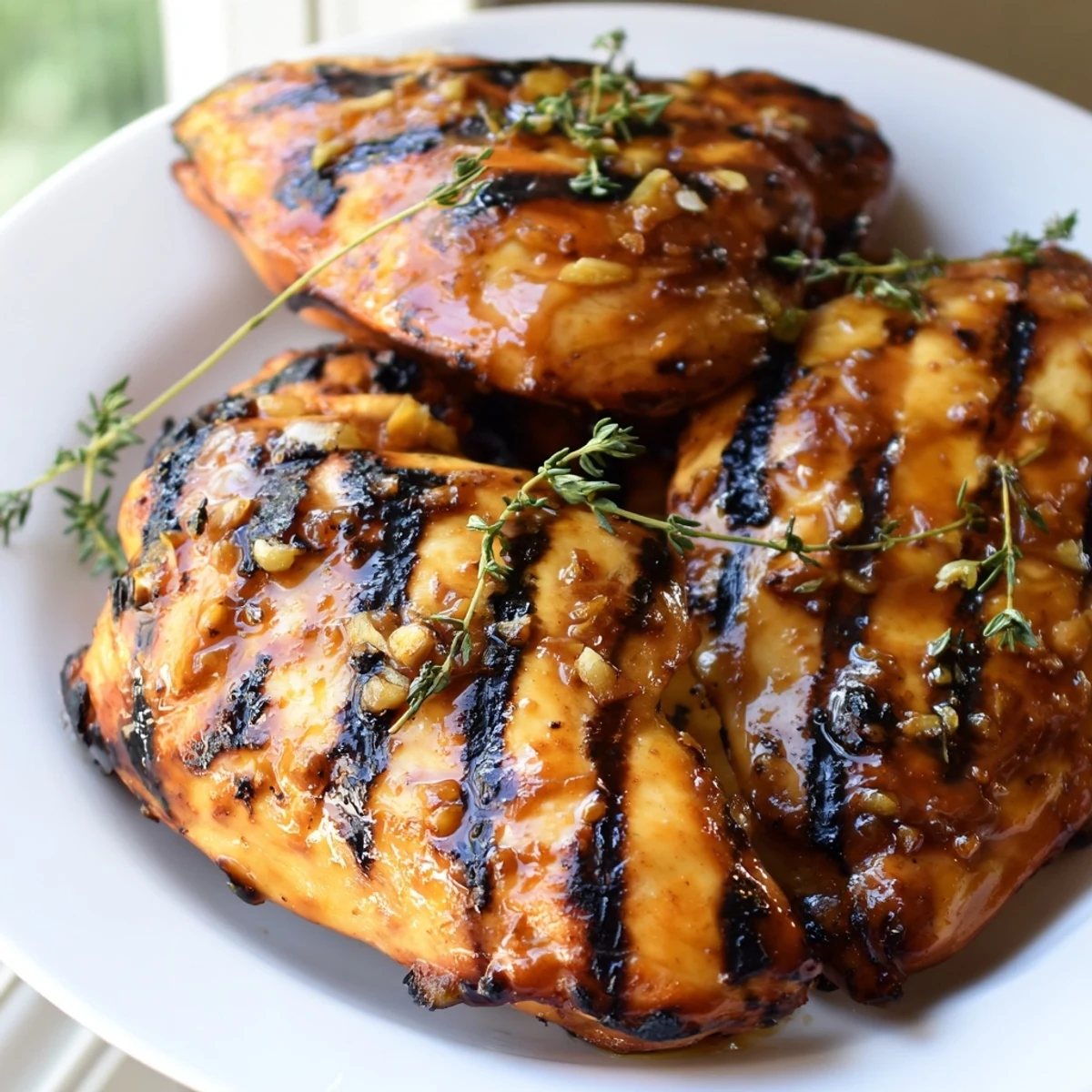 Juicy Maple Dijon Grilled Chicken sliced open revealing tender meat drizzled with caramelized glaze
